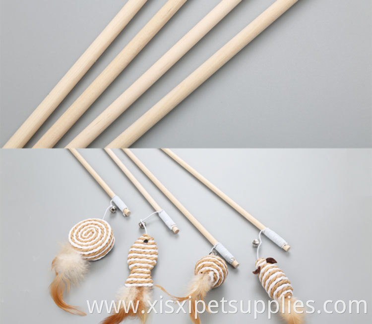 wholesale cheap price rope l mouse on a wooden stick feather cat toy